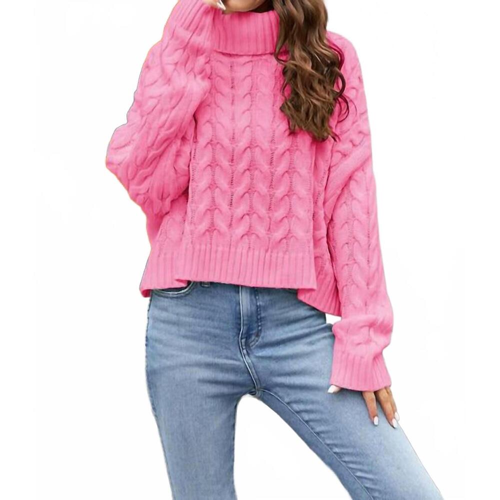 NEW LIVRO cable knit turtleneck sweater in raspberry